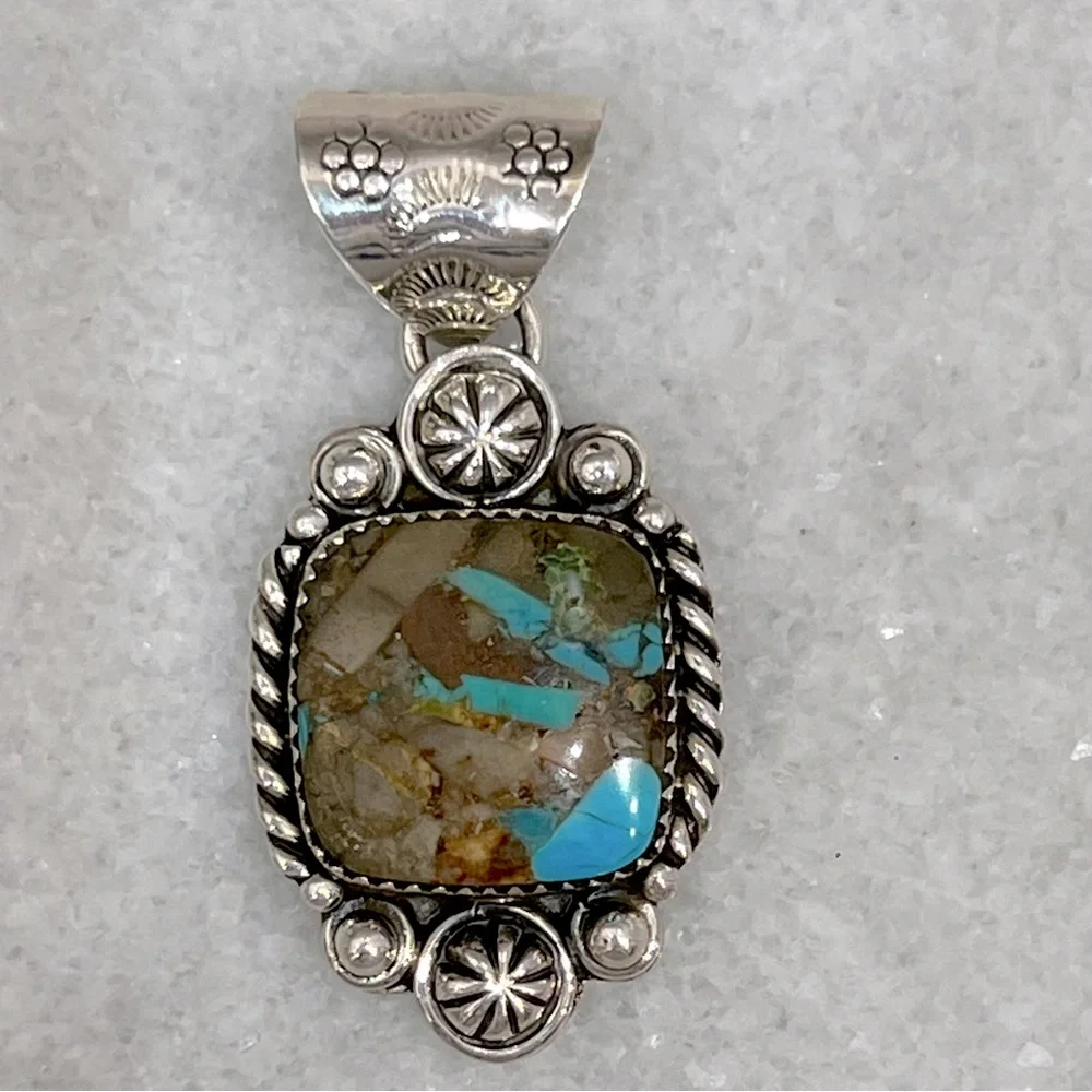 Sterling Silver Turquoise Large Pendant with Loop Choker - Picture 6 of 16